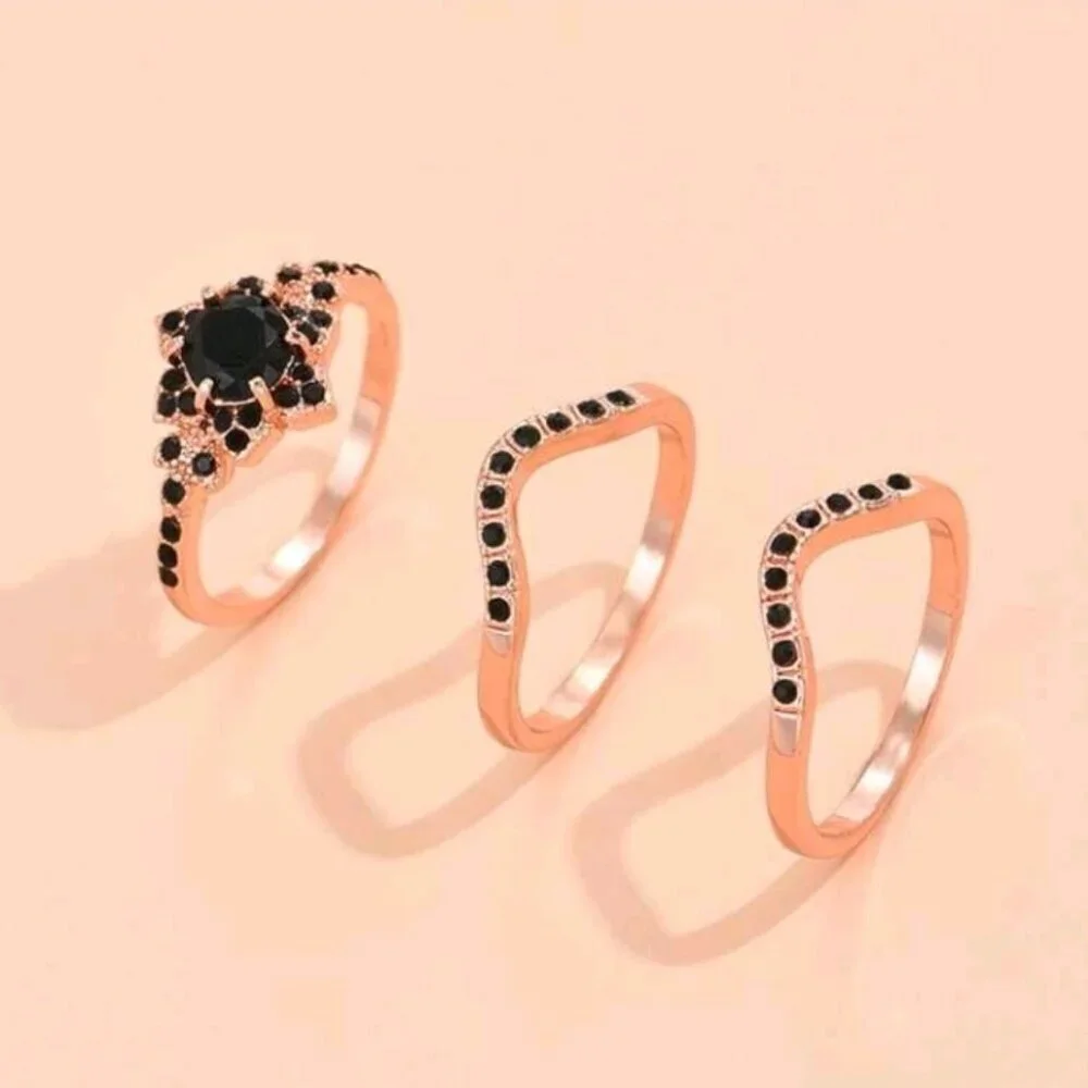 3 Pcs/ Set Rhinestone Decor Ring